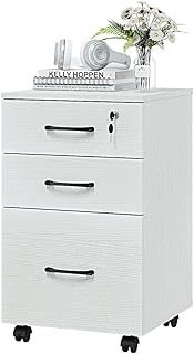 YQ FUNLIS 3 Drawers File Cabinet with Lock Rolling Mobile Filing Cabinet Office Vertical File Cabinet with 4 Casters for Home Office,White