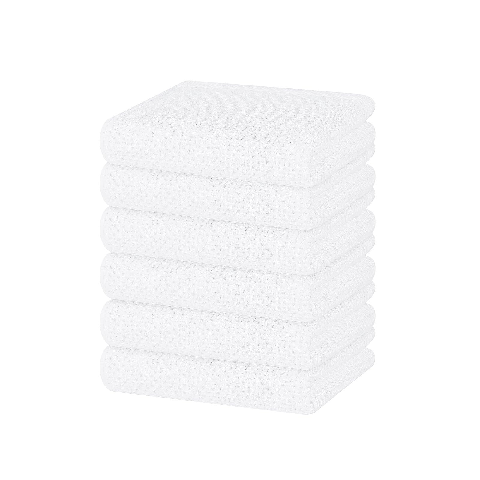 Homaxy 100% Cotton Waffle Weave Kitchen Dish Towels 6-Pack, White