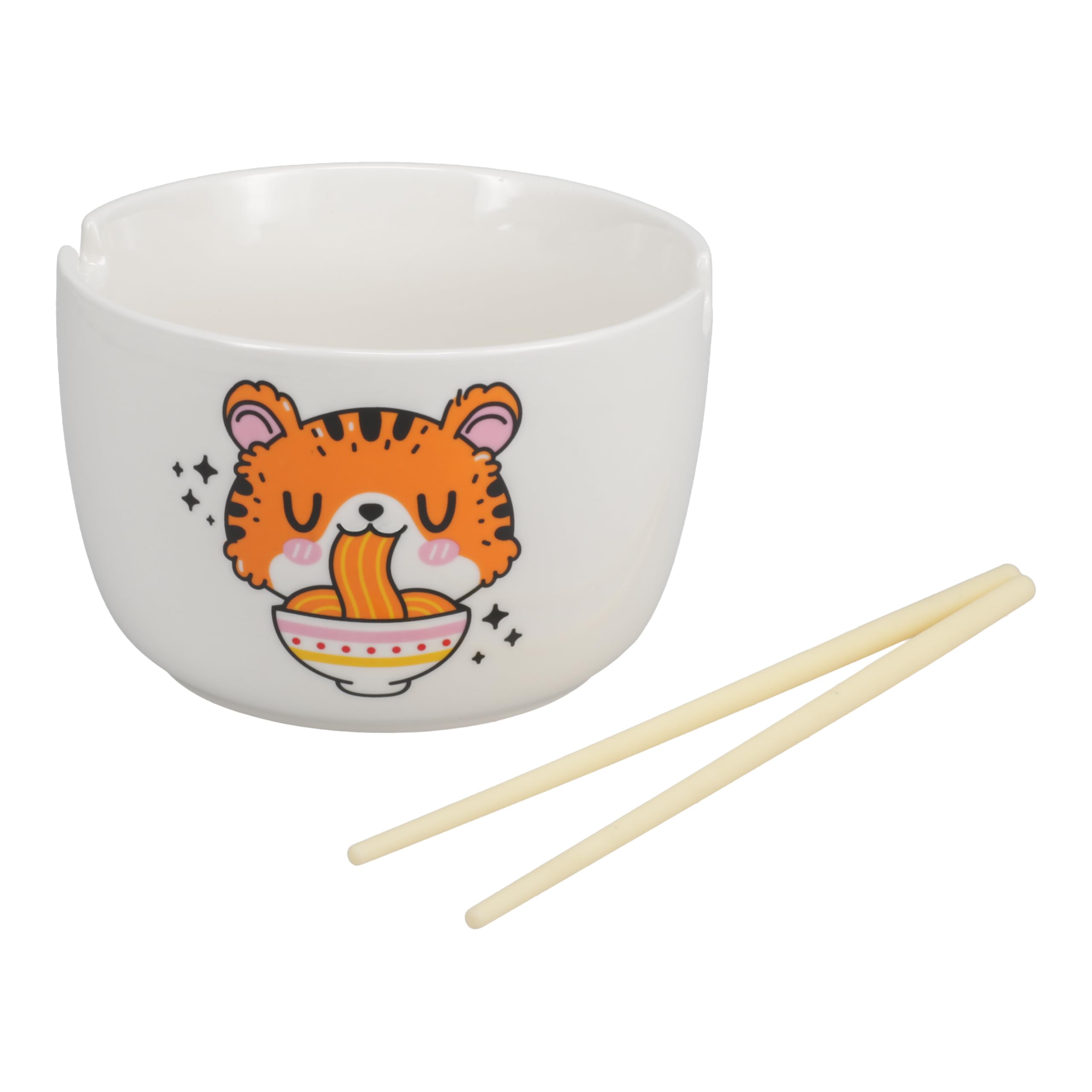 Paladone Large Ceramic Ramen Bowl and Chopsticks Set, Cute Tiger Dinnerware for Noodles and Japanese Cuisine