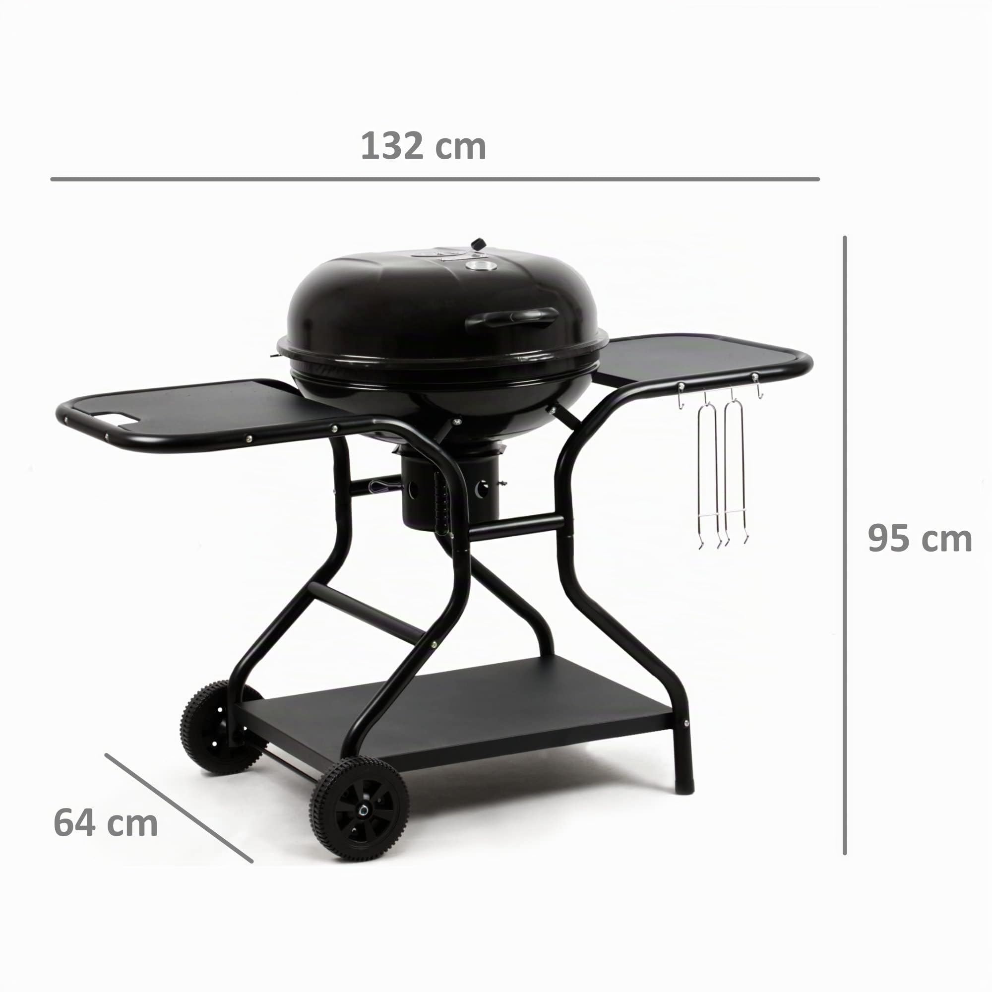 BBQ-Toro Barbacoa de Carbón Portátil Ø 57 cm Con Estante y Elevador | Superficie Ø 54,5 cm | Parrilla Redonda Con Tapa