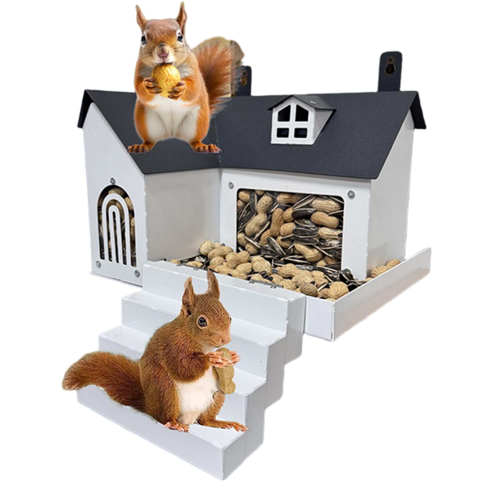 Maison d'écureuil en fer 9.4x7.3x6.4 pouces avec mangeoire extérieure pour jardin et cour