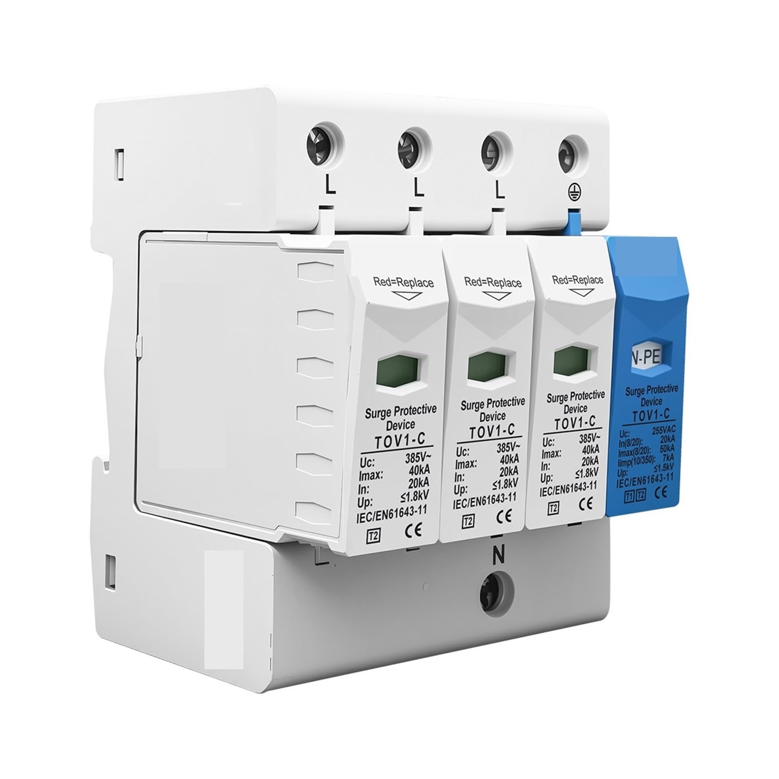 Parafoudre triphasé AC SPD 3P + NPE 20kA 50kA T2 275V/385V 255V, dispositif de protection basse tension TN-S/TN-CS