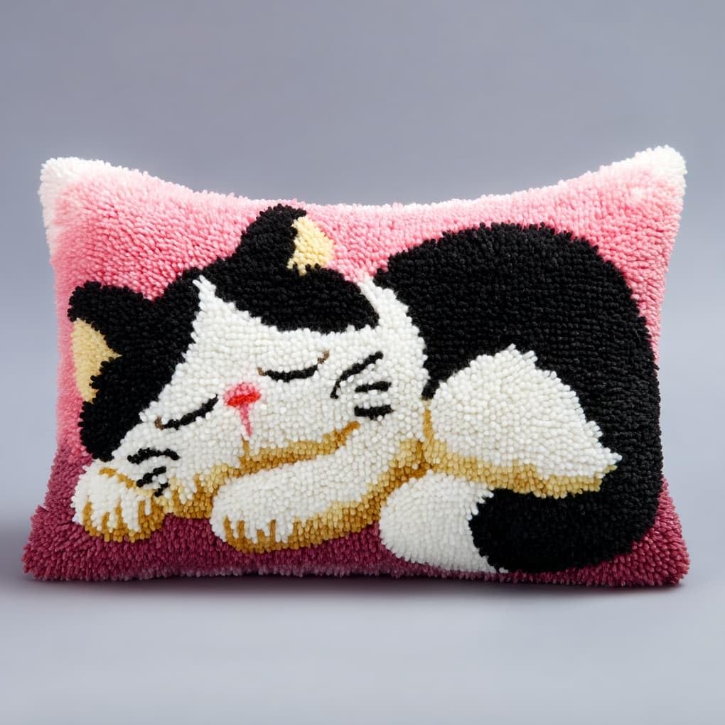 WallustrioaW Latch Hook Pillow Kits Pillow Cover,Sleeping cat