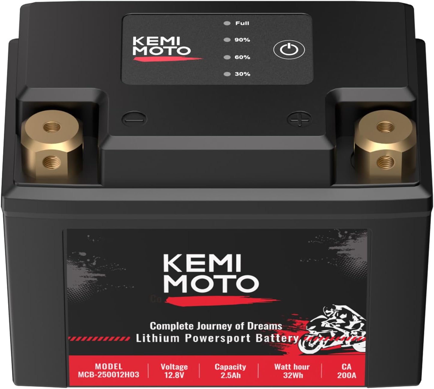 KEMIMOTO Lithium Motorcycle Battery YTX5L-BS/YTX4L-BS, LiFePO4 Lithium Battery 12v 2.5Ah, Pre-Charged Powersports Battery, with 2 Universal-Fit EVA Spacers, Compatible with Motorcycle ATV Jet Ski