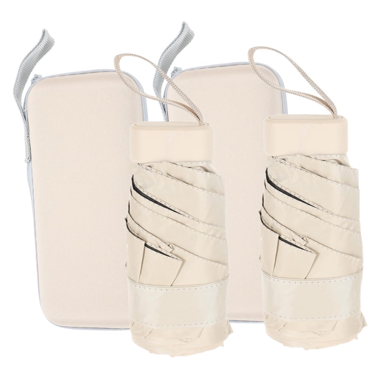 Kisangel Mini Paraguas Plegable de Viaje 2 Piezas Beige, Protección UV