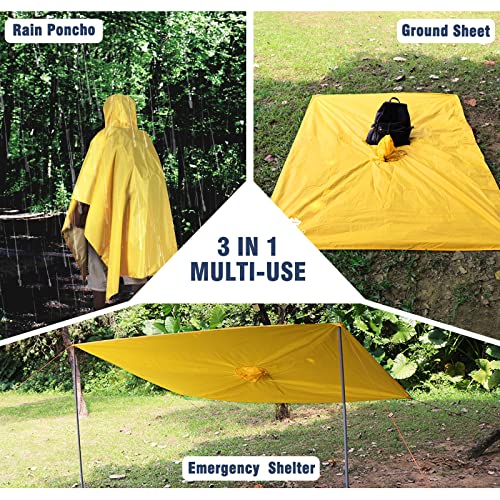 Anyoo Impermeabile Poncho Pioggia Riutilizzabile Multiuso Impermeabile Impermeabile con Cappuccio Packable Telo Riparo a Terra Foglio per Campeggio all'aperto Pesca Sopravvivenza,Giallo,Taglia unica