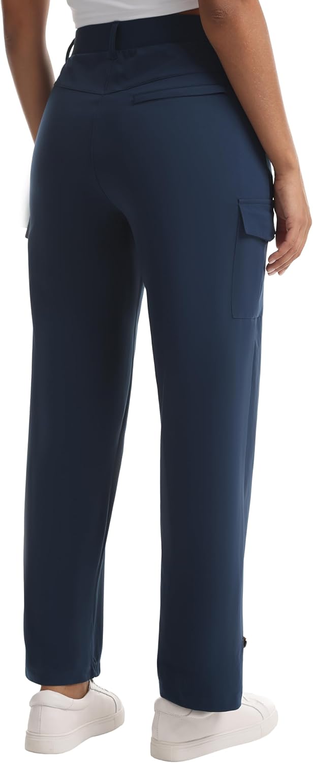 Women's Cargo Capri Pants - Stretch Hiking Cropped Pants with Pockets & Adjustable Hem for Casual Travel Work Golf