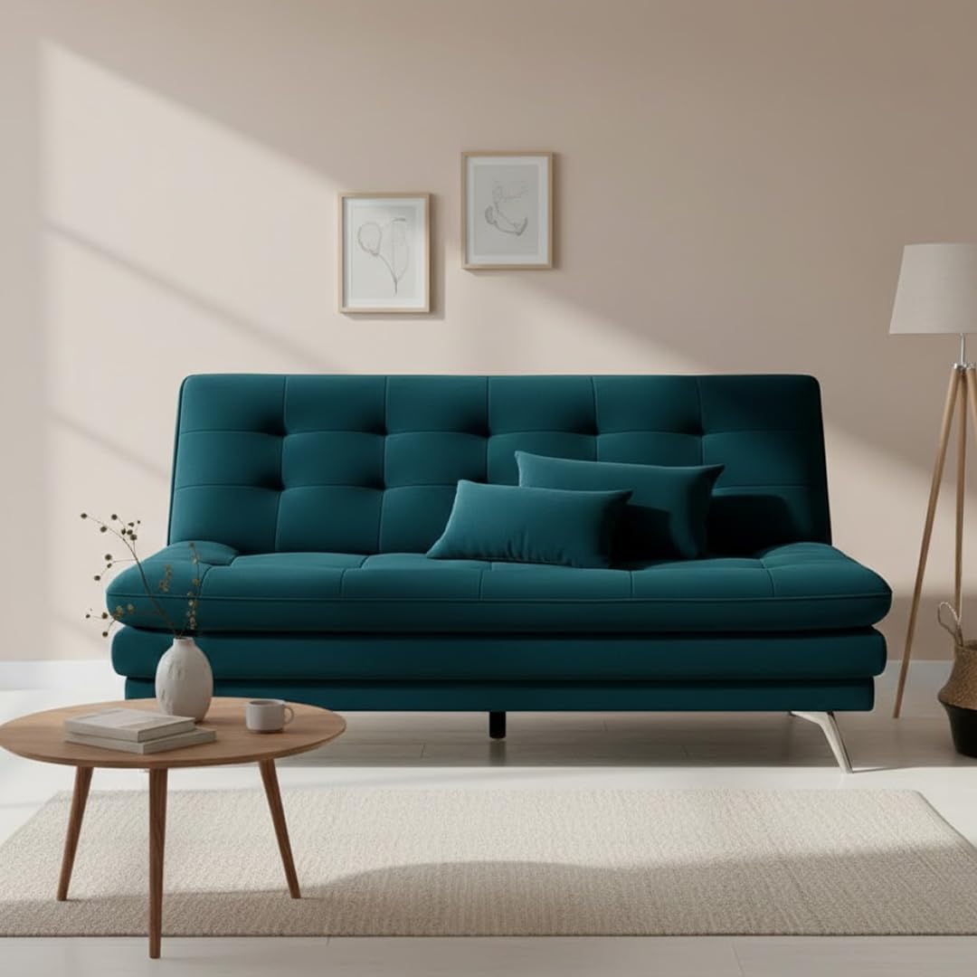 FURNY Iegle 3 Seater Fabric Sofa Cum Bed with 2 Cushions (Greenish Teal) | Modern Design | Living Room Furniture | Modern Stylish Sofa for Home-image-45