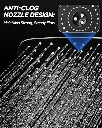 Image of Veken 11.8 inch Black Rain Shower Head, Rectangular Rainfall Showerheads with 11 inch Stainless Steel Exension Arm, Height & Angle Decor Adjustable, High Pressure Shower Heads, Bathroom Accessories