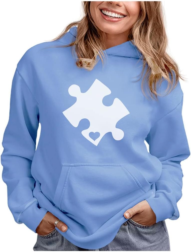 Tstars Autism Awareness Sweatshirt Heart Cut Puzzle Autism Women Hoodie