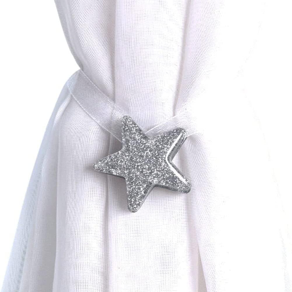 EleCharm 1 Pair Star Curtain Clips Tiebacks Magnetic Curtain Buckle holdbacks Curtain Tie Accessories (Star-Silver)