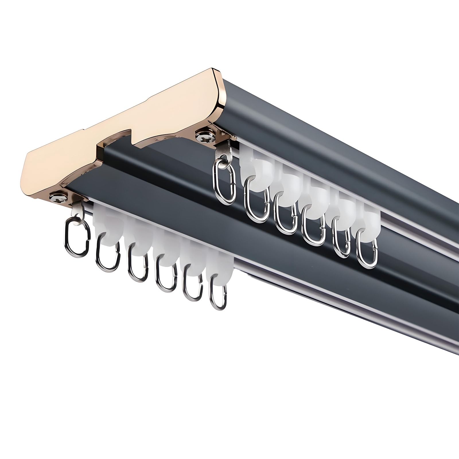 WQPMNYG Aluminum Double Curtain Track for Bay Windows Silent Sliding Rail for Room Dividers Suitable for Office Living Room Bedroom 280cm/9.2FT (Blue)