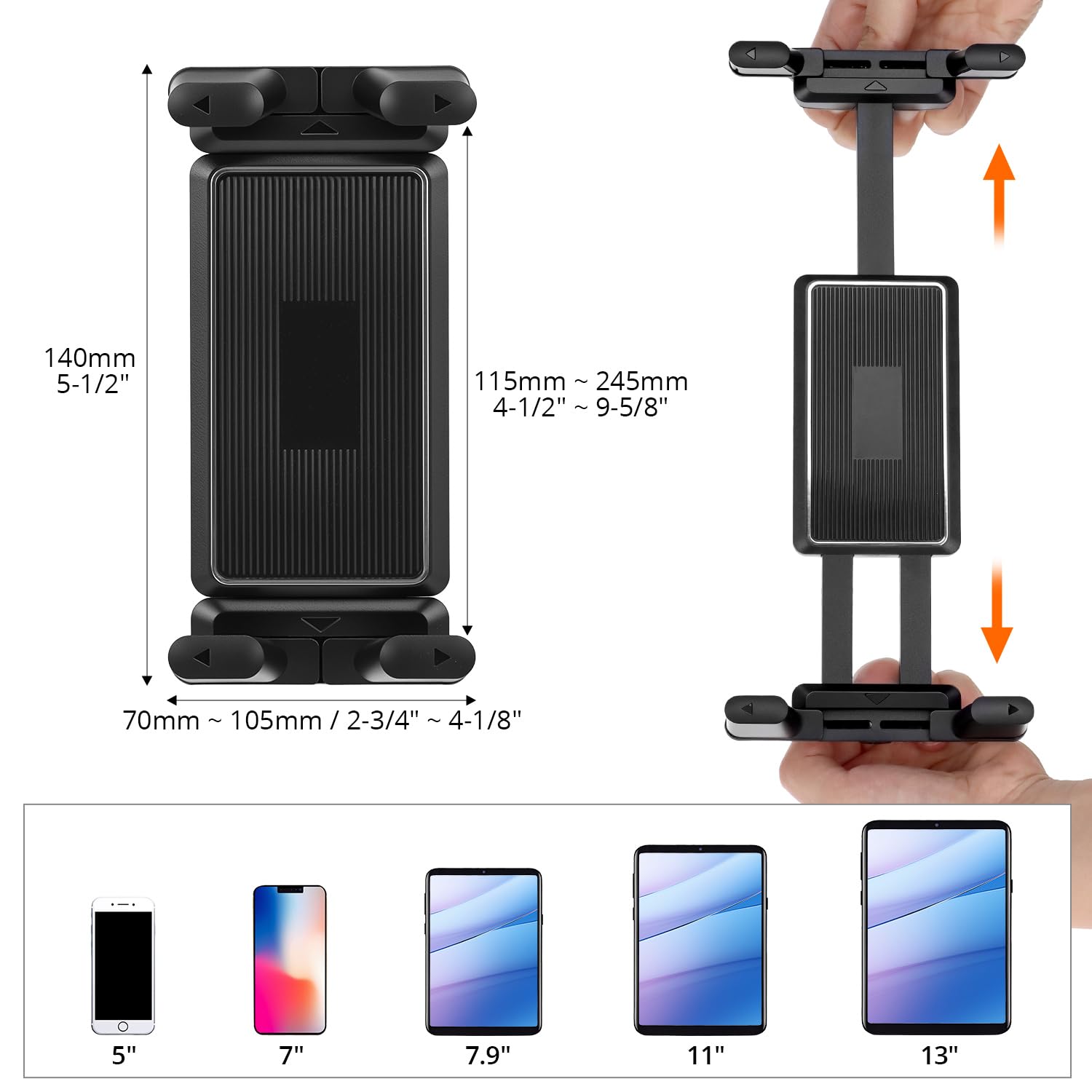QWORK Universale supporto auto con ventosa, per tablet e smartphone 5-15"