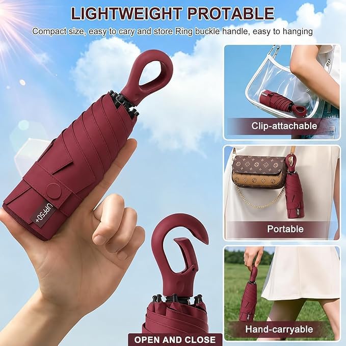 Image of Ozoy umbrella for women,Travel - Mini Folding Compact with Case, 6 Ribs Lightweight Portable Small Sun&Rain Pocket Umbrella for Girls and Women
