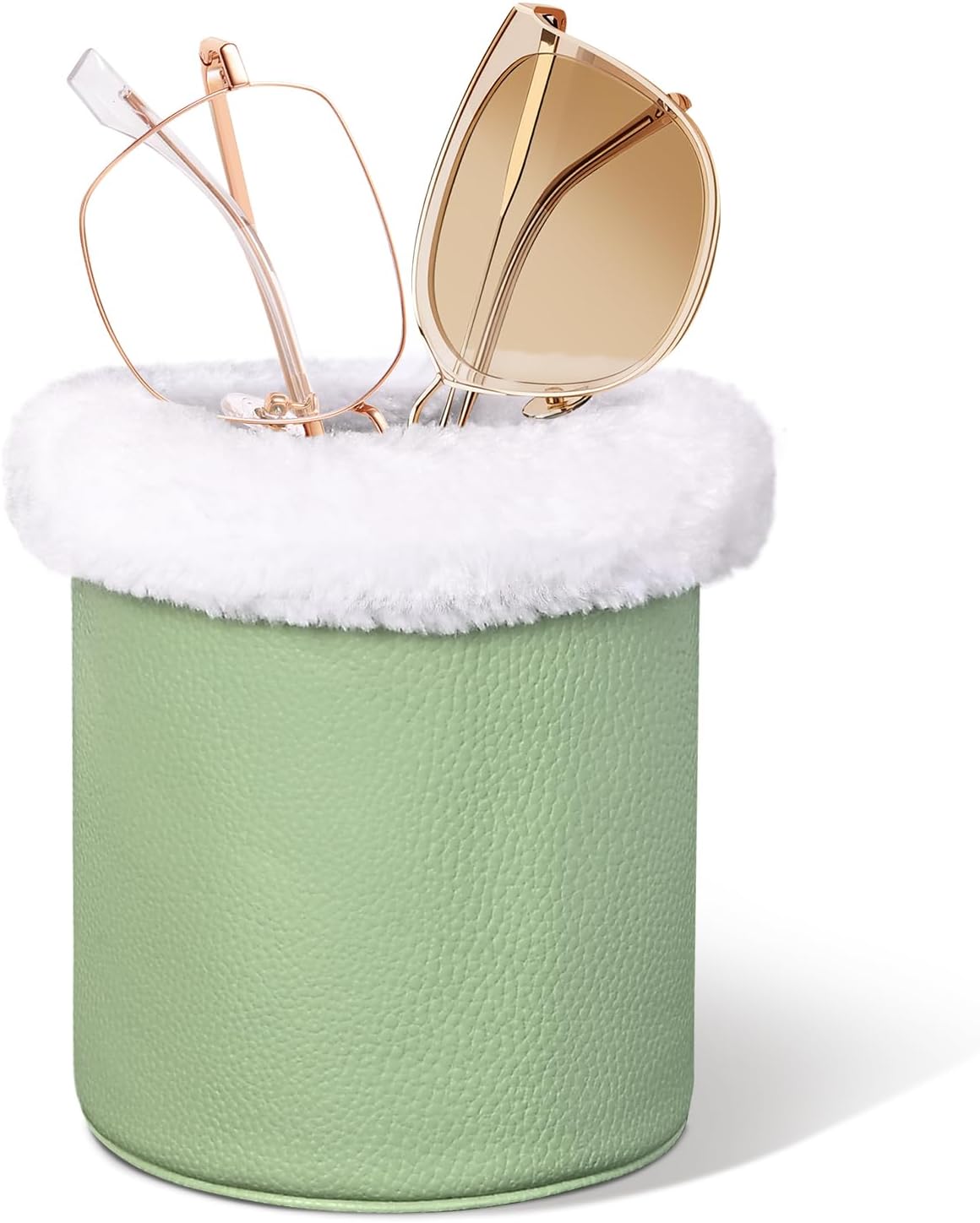 Plush Lined Glasses Holder,Protective Leather Eyeglass Case,Anti-Scratch Eyeglass Holder Stand for Nightstand,Office Desk,Matcha Green