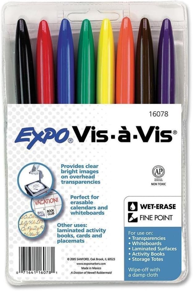 2 PACKS Expo VisAVis Wet Erase Markers, 8 Colored Markers (16078) Office Products