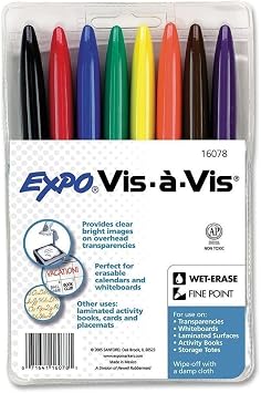 2 PACKS Expo Vis-A-Vis Wet Erase Markers, 8 Colored Markers 16078