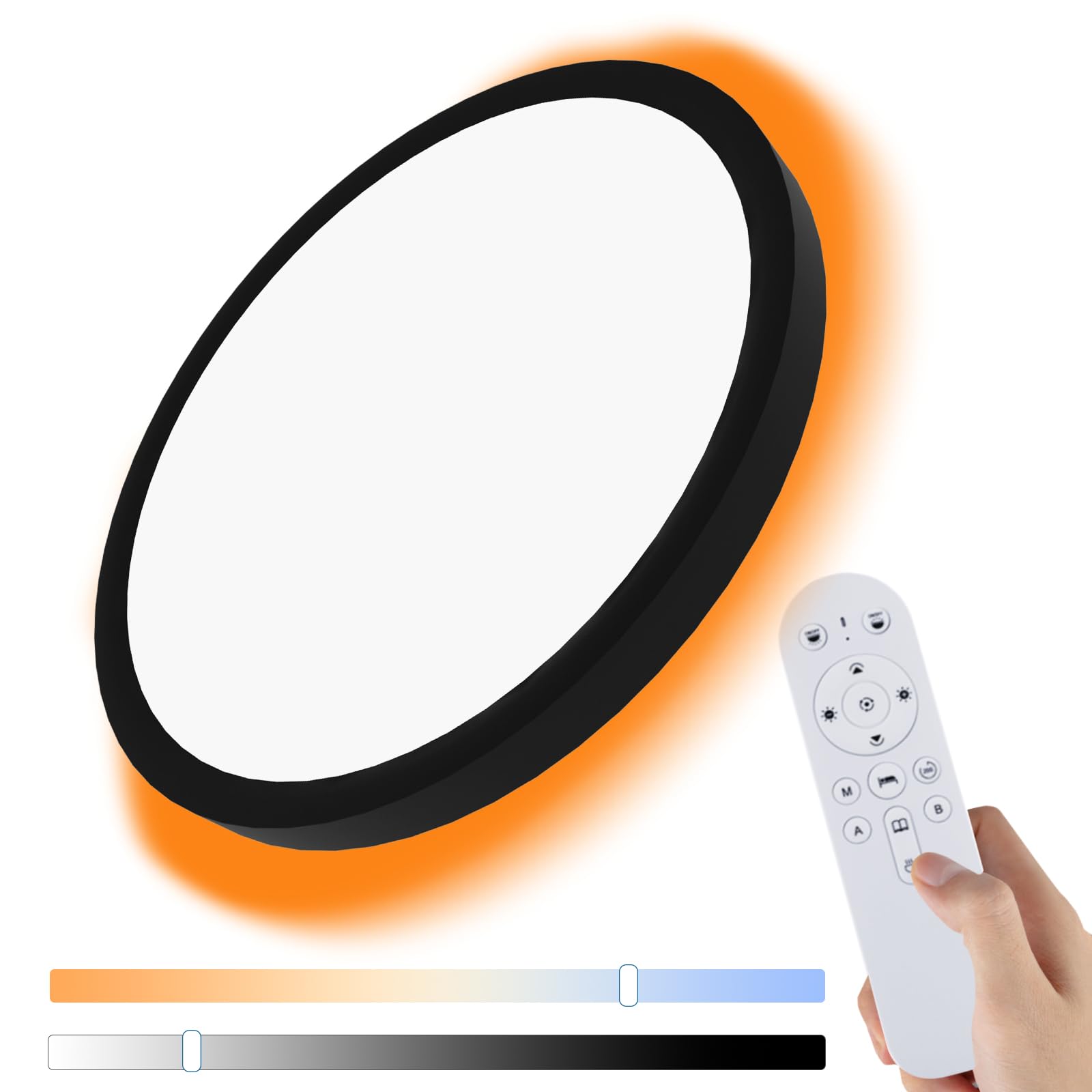 Dimmable LED Flush Mount Ceiling Light Fixture with Remote Control, 24W 2400LM, 12Inch, 2000K Warm Night Light & 3000K-6500K, Modern Super Slim Ceiling Lamp for Bedroom Kitchen, Black, 1 Pack — image 1
