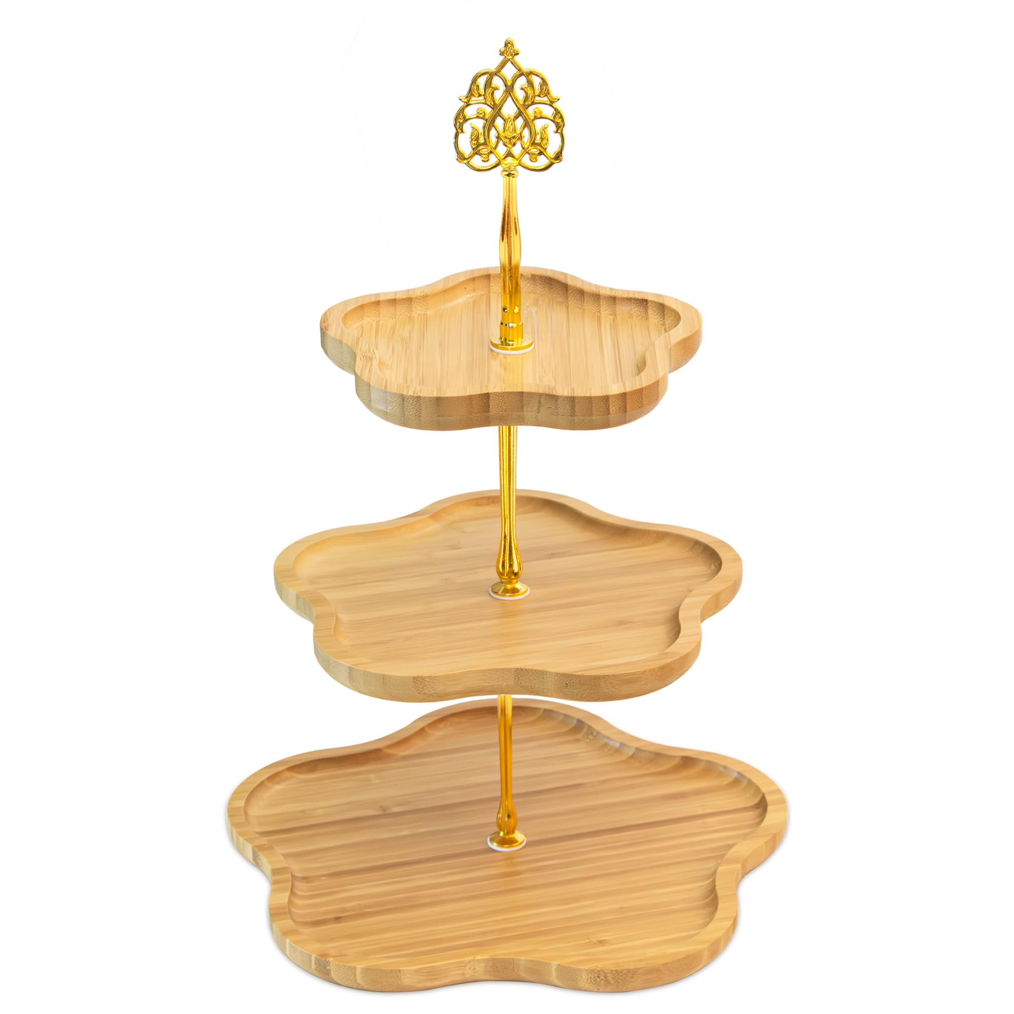 3 Tier Wood Serving Tray Cupcake Stand with Gold Hardware,Tiered Cake Dessert…