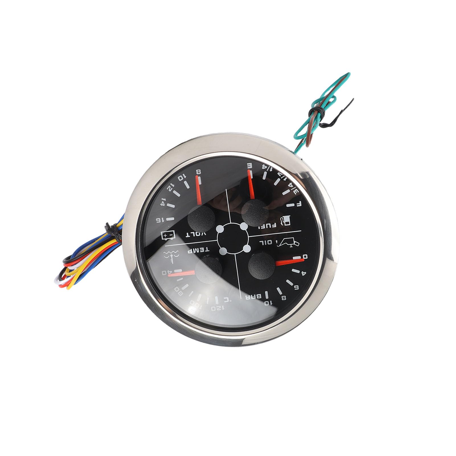 Generic Uniwersalny Wielofunkcyjny Miernik 4w1 85mm Bardzo Dokładny Woltomierz Ciśnienia i Temperatury Wody do Samochodów i Motocykli (Czarny °C/BAR)