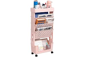 AGTEK 5 Tier Trolley Rolling Book Cart | Mobile Bookshelf with Slide Out Shelves