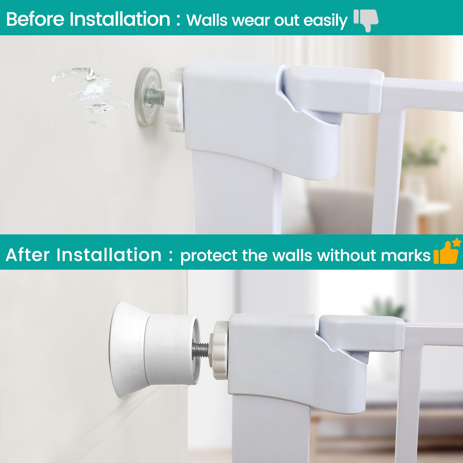 4 Pack Baby Gate Wall Protector, Pressure Mounted Baby Gate Extension Kit, Safety Gates Extender Wall Cups, Baby Gates Wall Guard for Protect Walls & Doorways from Pet & Dog Gates, White