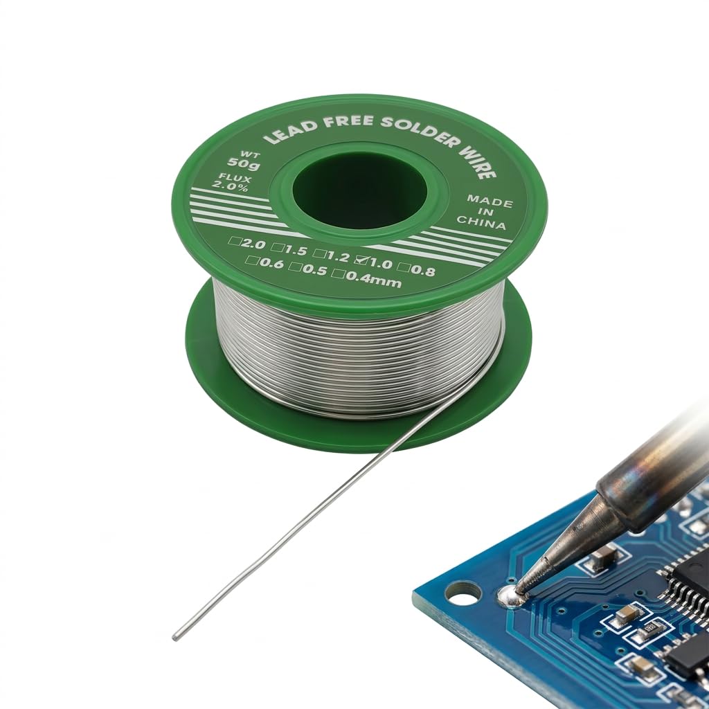 Alambre de Soldadura sin Plomo 1mm 50g Sn99.3% Cu0.7%, Estaño para Soldar con Núcleo de Colofonia 2% Flux, Hilo Estaño Soldadura para Electrónica PCB, Reparación de Cables y Proyectos DIY — view 9