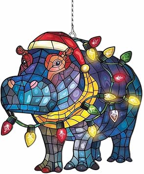 Hippo Acrylic Ornament Gift for Hippo Lovers Christmas Hanging Decor