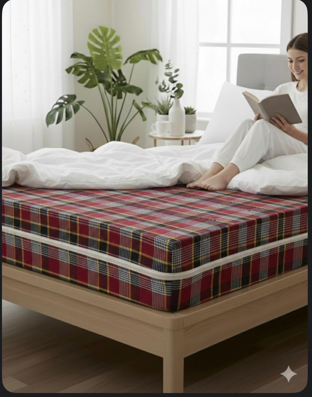 Fairy Down Mattress Protector Bed Covers with Zip/Chain - Red Check - 75 * 36 * 5 inch (6.25x3 Feet) | Pack of 2-image-48