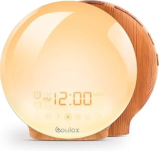 [Upgraded Version] COULAX Wake Up Licht Lichtwecker Holzoptik Tageslichtwecker Licht Wecker mit 2 Weckzeiten 7 Naturgeräus...