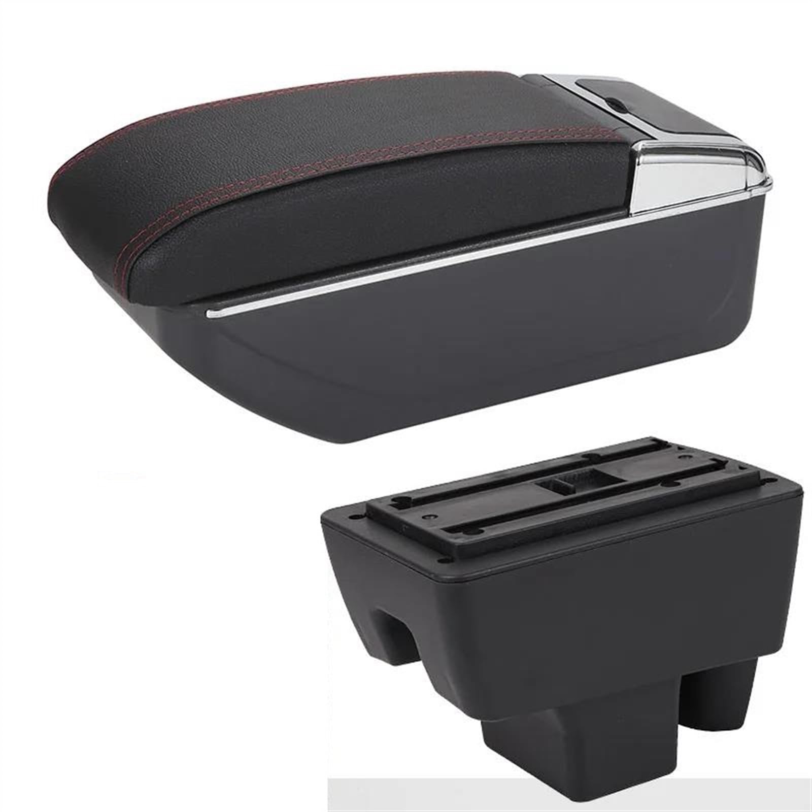 NOHEEU Car Armrest Box Retrofit Accessories Interior Details Storage For RAPID(D1 Black red No USB)