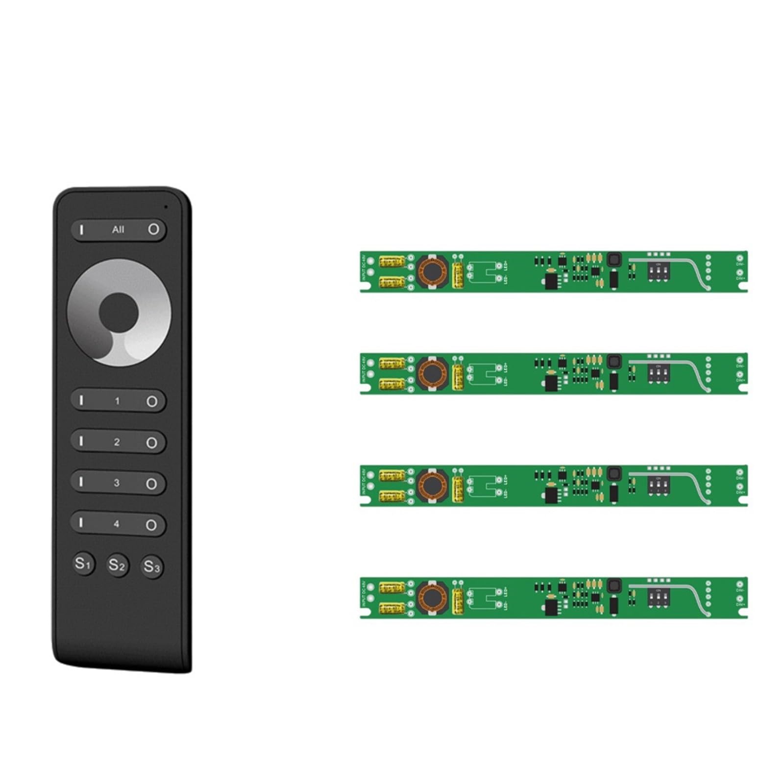 Sterownik LED z funkcją ściemniania push, specjalny do lamp magnetycznych i liniowych, 4-strefowy pilot zdalnego sterowania 2,4 G (21 W 4 strefy RF KIT)
