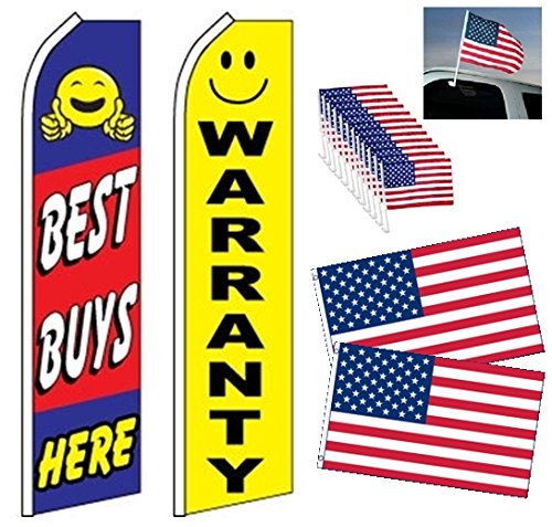 Car Auto Dealer Swooper Flag combo-Best Buys-Warranty-12 US Window-2 US 3X5