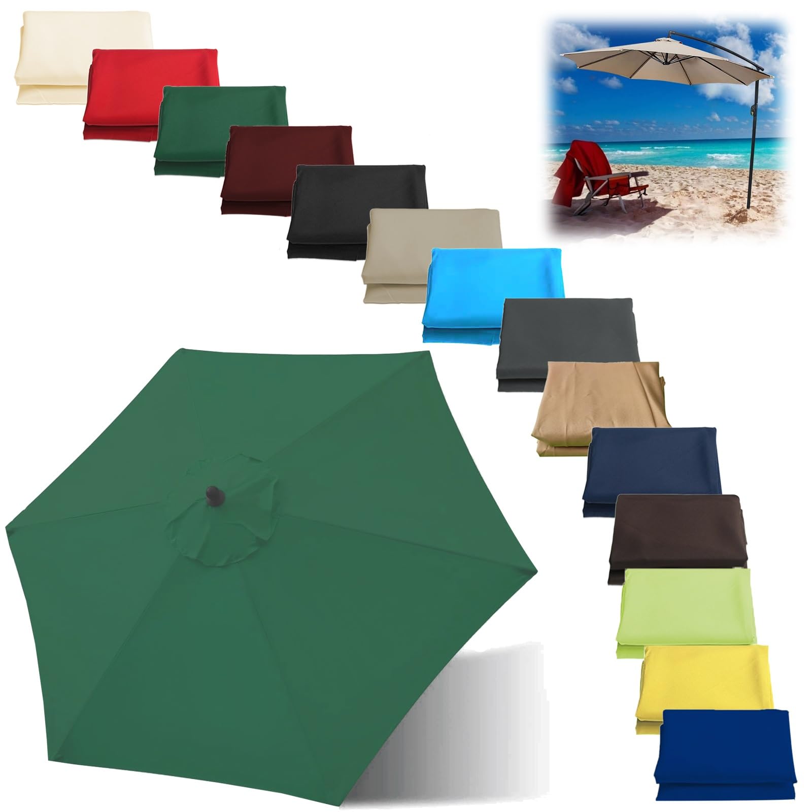 Replacement Parasol Canopy Hexagonal Octagonal (6 Arms 8 Arms) Sun Umbrella Replacement Cloth 200cm/270cm/300cm Garden Parasol Canopy Cover Replacement Parasol Fabric Cover(Color:Green,Size:2.0 m-6 Ar
