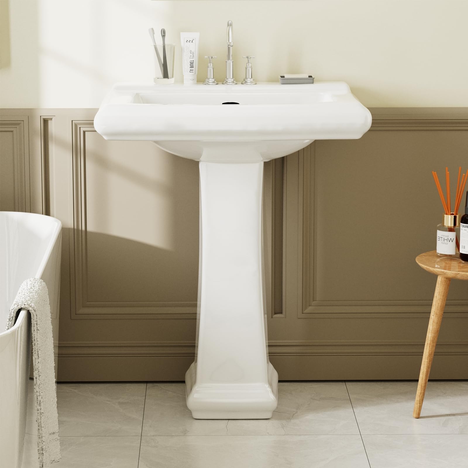 Simple Project 26"L X 20"W Modern Bathroom Pedestal Sink, Glossy White Ceramic Pedestal Sinks ...