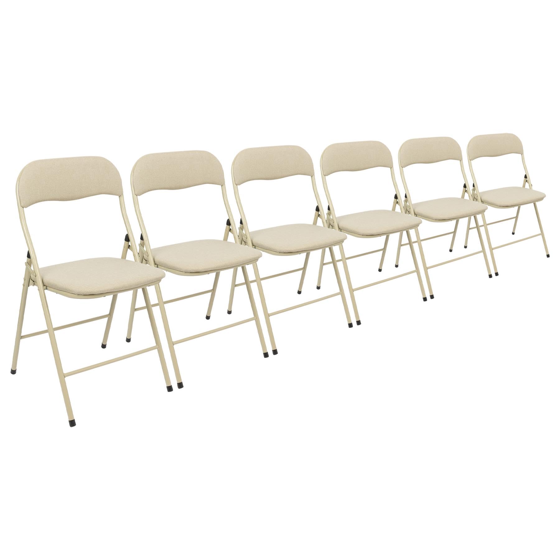 Harbour Housewares 6X Beige Tela Acolchada Sillas Plegables de Metal - Ligero Portátil Interior Exterior Cocina Oficina Jardín Comida Juego de Sillas de Escritorio