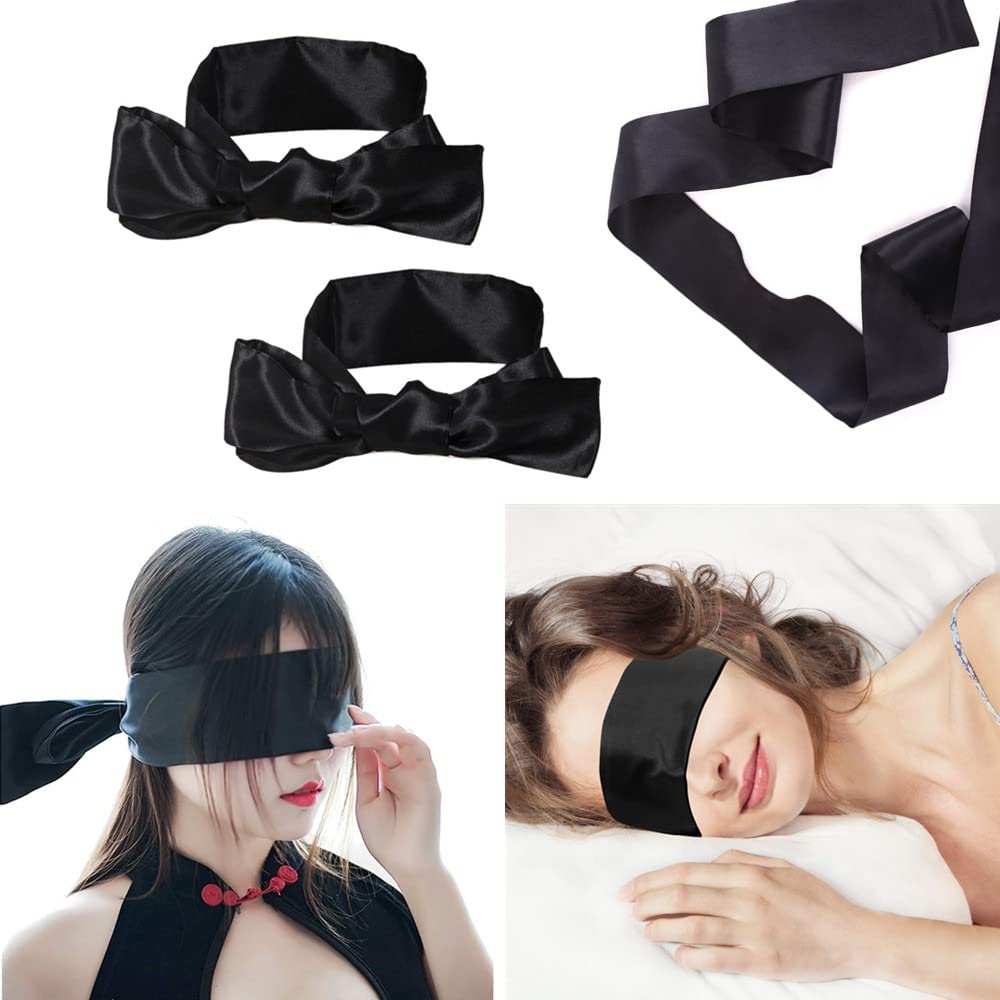 LATRAT 2 Pezzi Raso Benda per Occhi, Satin Eye Covers Sonno Maschera per Dormire Games, Maschera Sonno degli Occhi Raso Seta Maschera Occhi in Raso Sexy Morbido ed Elegante Stirabile Nero