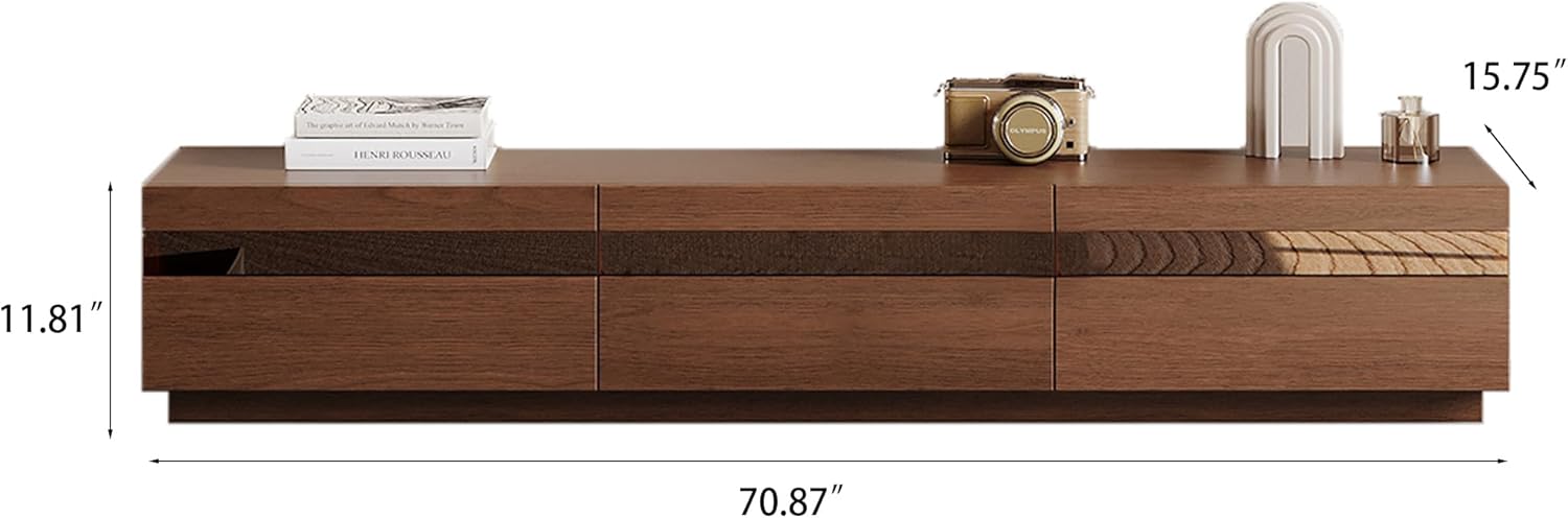 Mid Century Modern TV Stand, 71" Brown Wood Entertainment Center with Storage Drawers, Modular Television Stands Floor TV Consoles for Living Room Bedroom