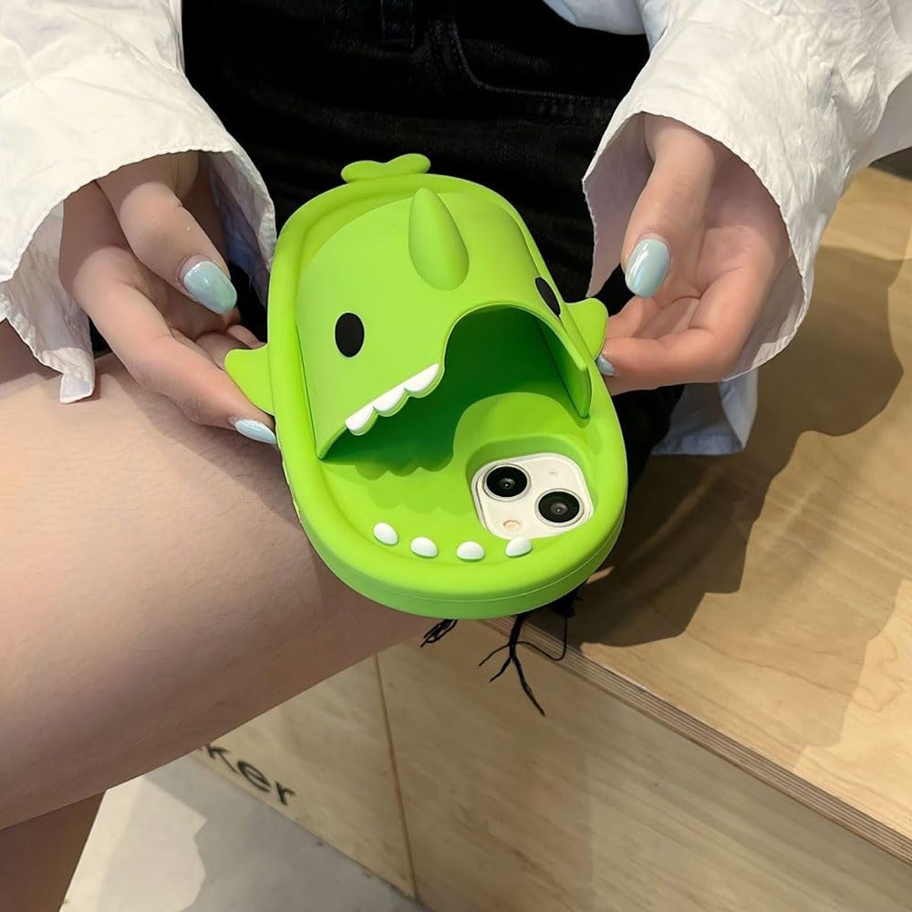 Amazon.com: Shark Slide Phone Case, 3D Slippers Green Shark Soft 