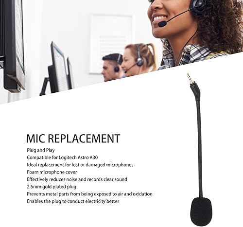 Miniatura 3 de Microphone Replacement for Logitech Astro Wireless Gaming Headset, 2.5mm Detachable Mic Boom Noise Reduction, 360 Degree Rotatable, Plug and Play