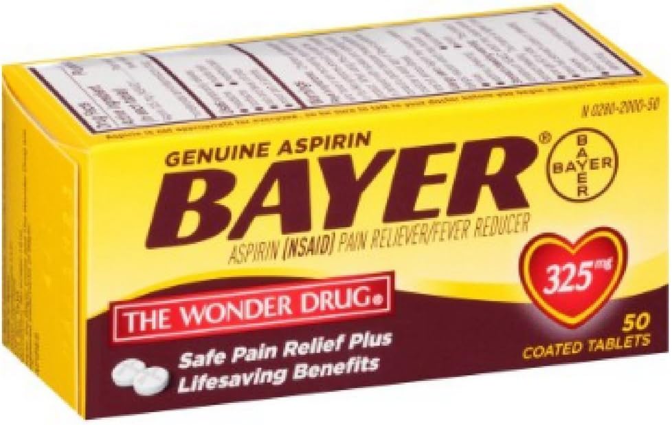 Bayer Genuine Aspirin Coated Tablets, 325 mg, 50 ea (Pack
