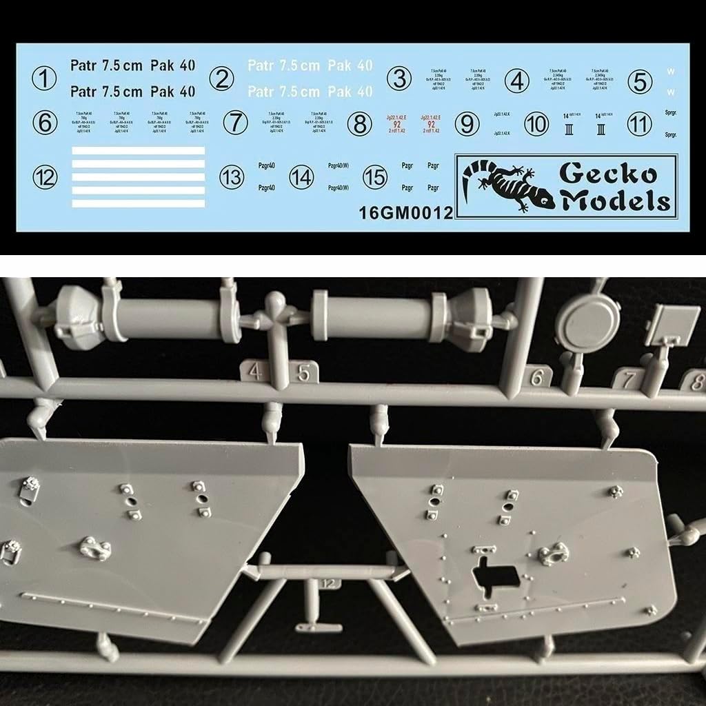 花田制造 Gecko Models 16GM0012 German 7.5cm Pak 40 Anti-Tank Gun Early Production Model Kit, 1/16 Scale, Plastic, Military Theme, Historical WWII
