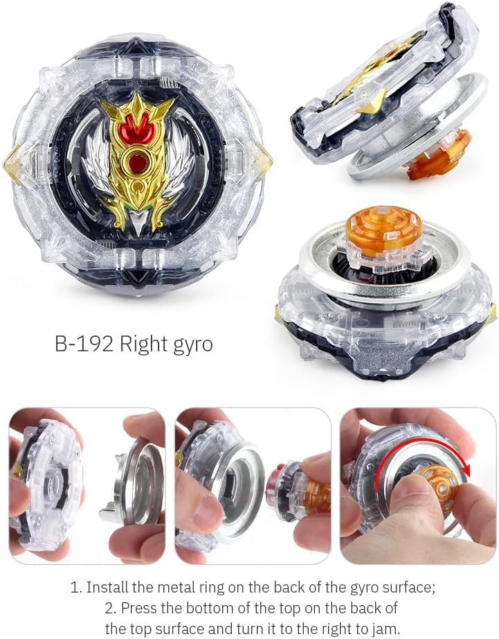 Miniatura 5 de OBEST Bey Battling Spinning Tops Toy B-192, B-191, B-193, B-195, juego de 4 Spinners de combate, con 2 lanzadores y 1 mango (4 piezas)