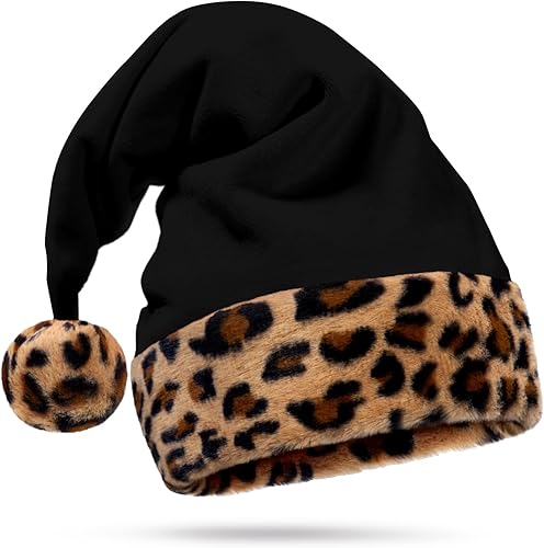 Miniatura 6 de Sombrero de Papá Noel negro, ribete peludo de lujo gris y blanco, piel de zorro sintética, gorro gótico de lujo para Navidad, adulto, 1 talla