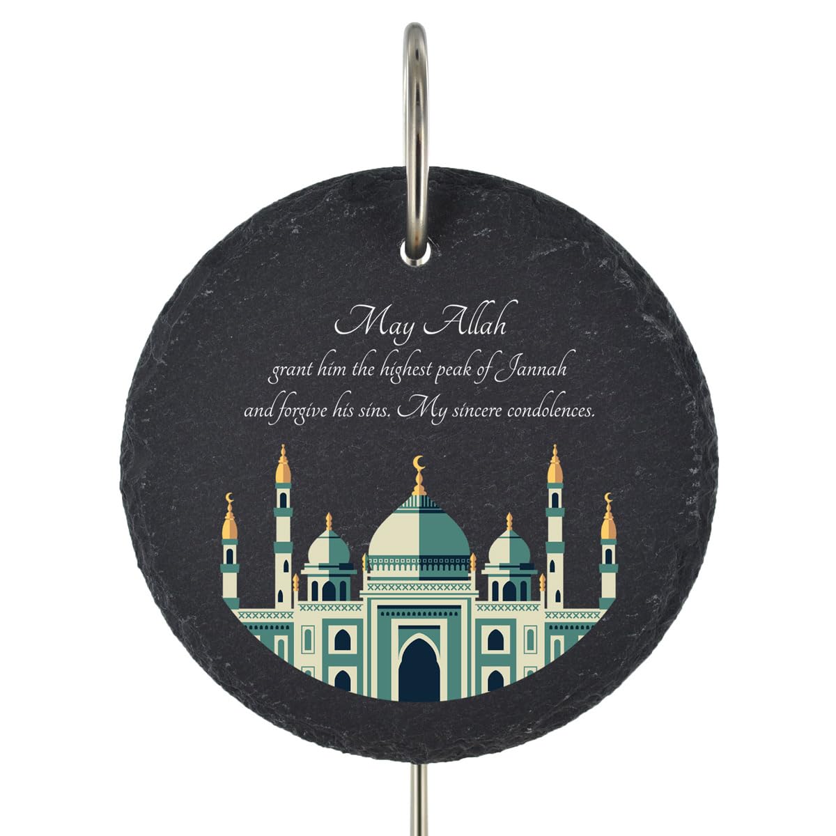 Global Designs Slate With Protective Coating & Uv Print Islamic Muslim Grave Stick Marker Plaque Ornament Memorial Slate Temple Sentimental Tribute Graveside Decor 25X11cm