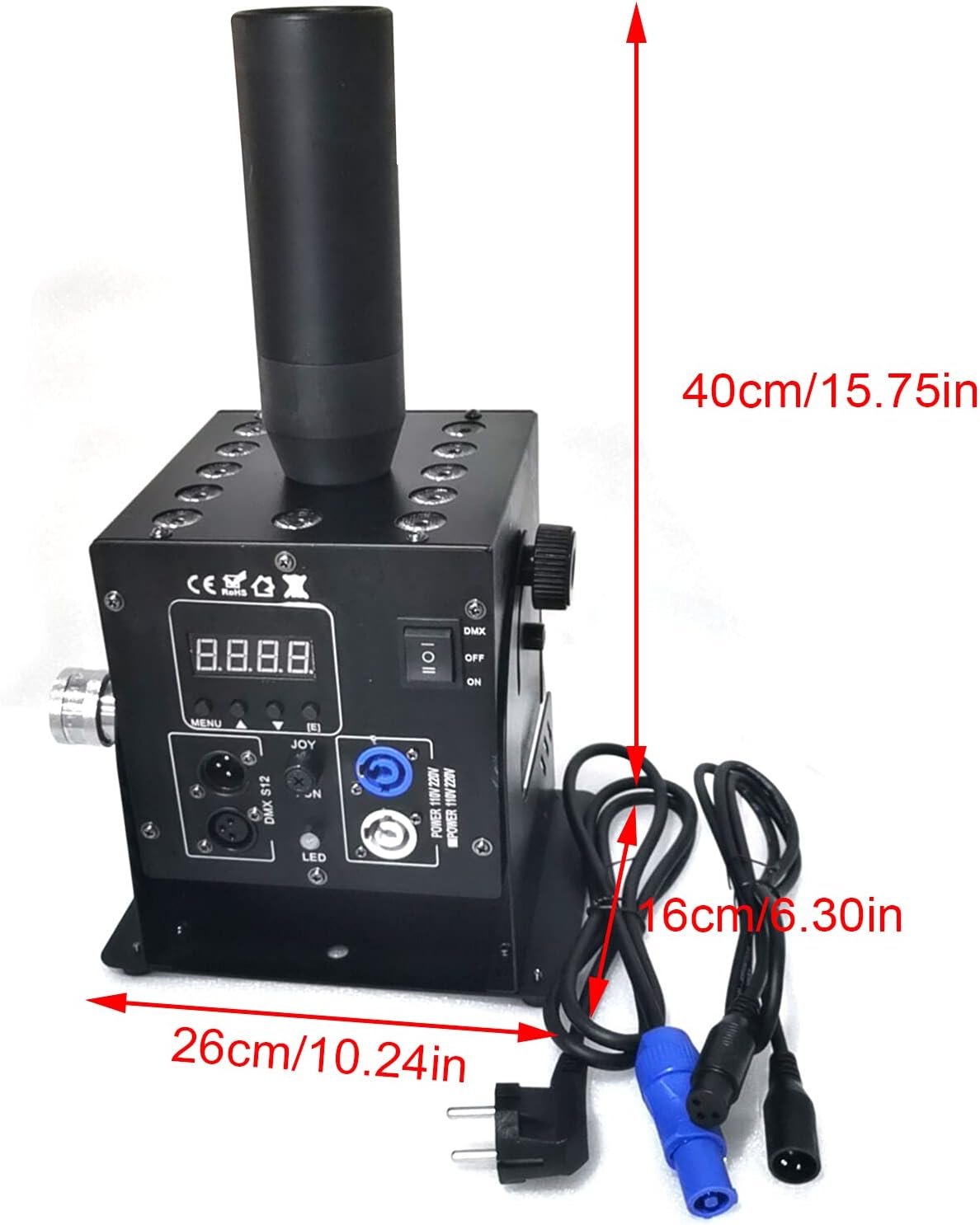 LED RGB CO2 DMX Cannon Air Column CO2 Jet With LED 12x3W DMX 9 Channels Angle Adjustable Smoke Machine For Stage DJ Effect Party Show (Not Include A Carbon Dioxide Tank)