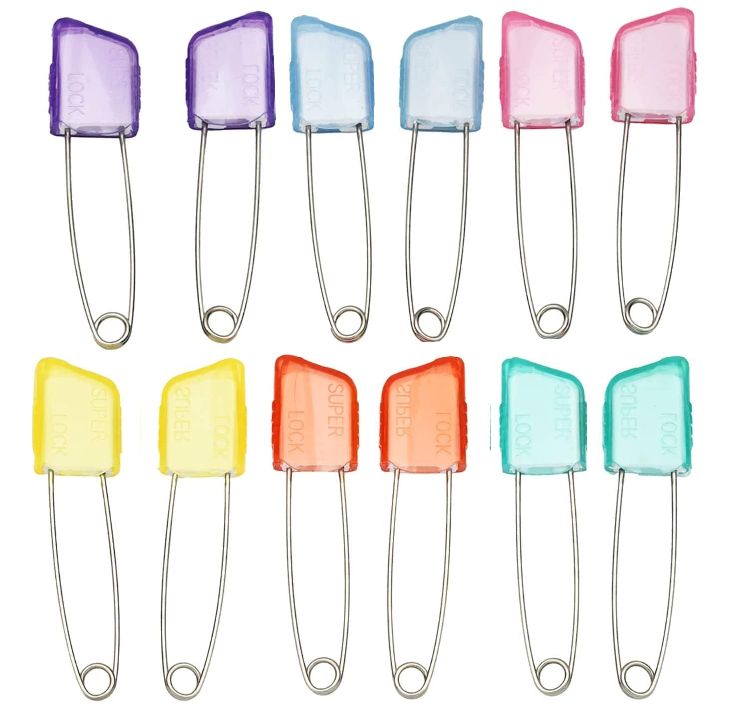 Boulevar 12 Pieces Safety Pins Plastic Head Baby Diaper Pins Stainless Steel Nappy Pins Safety Locking Cloth Pins Multi Color (Big) 1