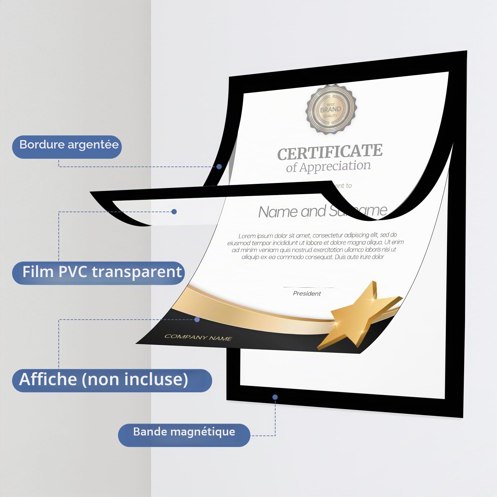 Lot de 25 Cadres Magnétiques A4 Auto-Adhésifs, Cadres d'Affichage avec Fermeture Magnétique, Pochettes d'Information pour Documents, Avis, Bureau, École, Magasin
