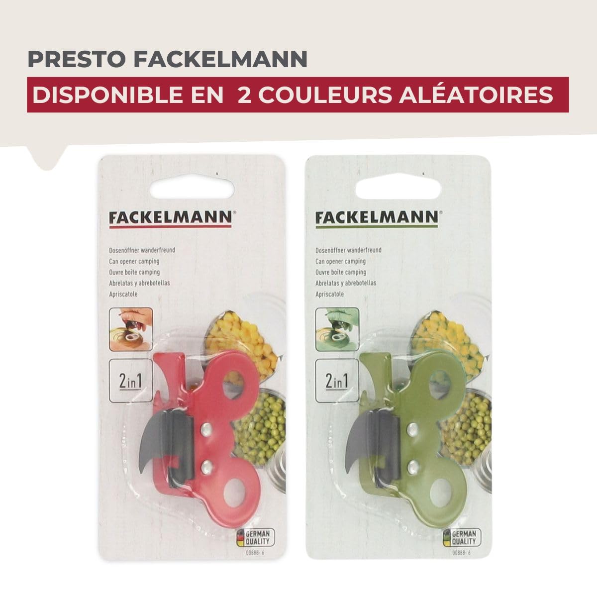 Fackelmann Ouvre-boîte Manuel 2 en 1 Acier Inoxydable 7,3 x 4,5 x 2,5 cm Rouge Vert