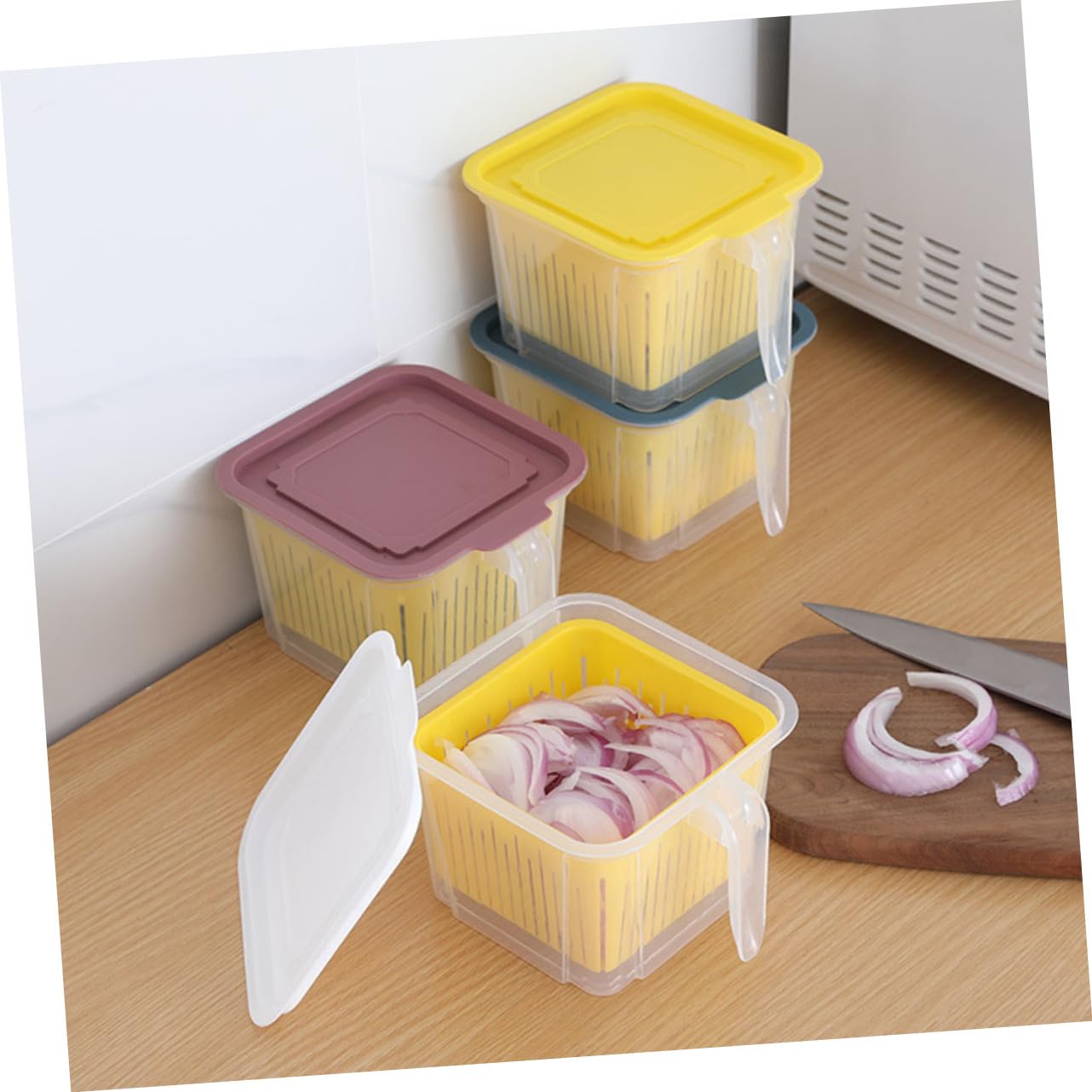 Ciieeo 2 scatole doppie versatili per alimenti, accessori da cucina per verdure fresche e frutta, design di drenaggio mantiene il cibo asciutto e nutriente per frigorifero contenitori organizer